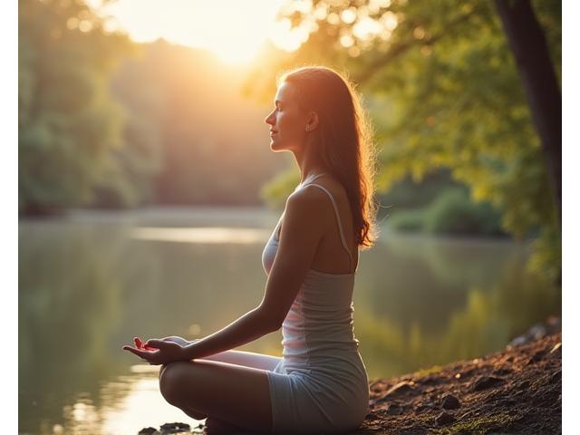 Photo of a person meditating in a serene, natural setting, symbolizing holistic well-being