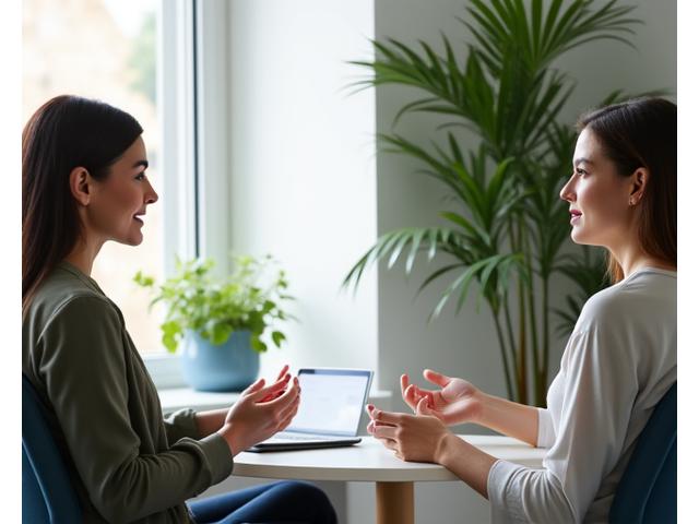 Woman taking notes during a lifestyle coaching session in a bright, modern room.